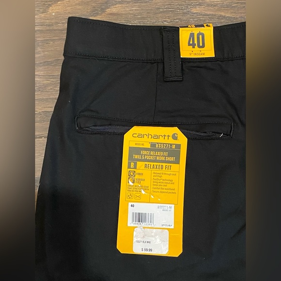 Carhartt Men’s Force Relaxed Fit Twill 5 Pocket Black Work Shorts - Size 40 NWT - Picture 9 of 12
